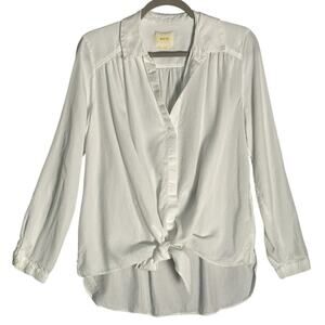 Maeve‎ Anthropologie Sz S Tie Front White Button Up Shirt High Low Hem Collared